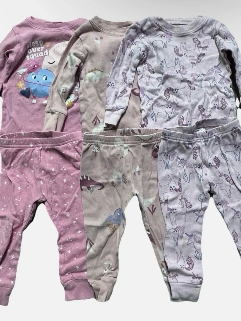Baby Girl Two Piece Pajama Sets Dinosaurs Unicorns Space Size 9-12 Months